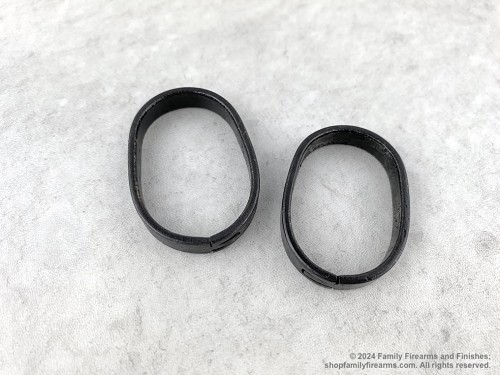 Original Soviet Izhevsk arsenal marked front and rear barrel band set for Mosin Nagant rifles. 