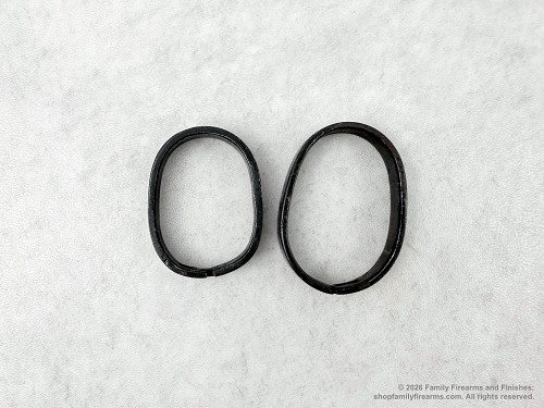 Original Soviet Tula arsenal marked front and rear barrel band set for Mosin Nagant rifles. 