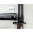 Close-up view of the Cyrillic Preduzece 44 inspection stamp at the base of a surplus Yugo M48 bayonet blade 