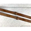 Russian Mosin-Nagant leather rifle sling showing the adjustment buckle close up. 